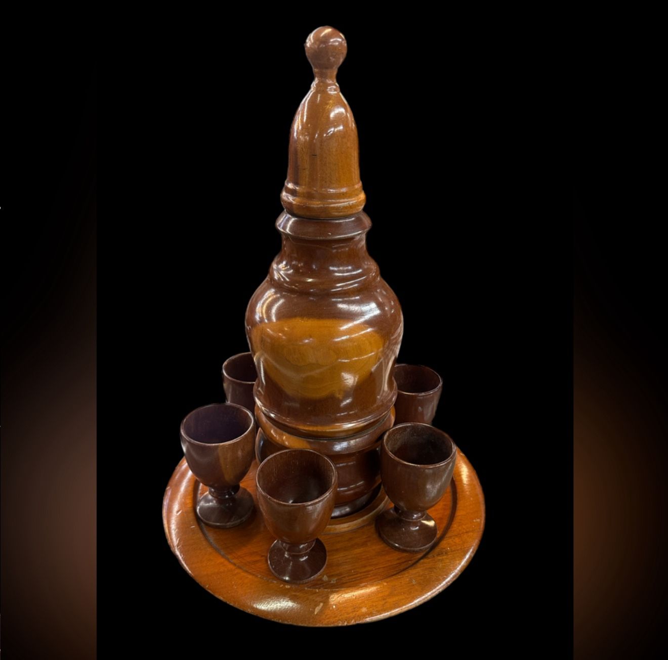 Wooden Cordial/Sake Set with 6 Cups, Tray, and Decanter