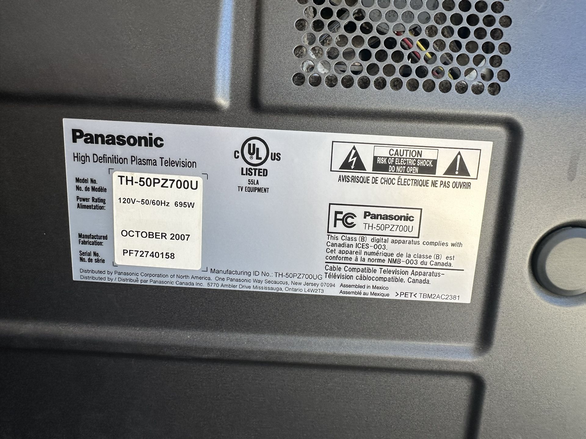 Panasonic High Definition Plasma Television
