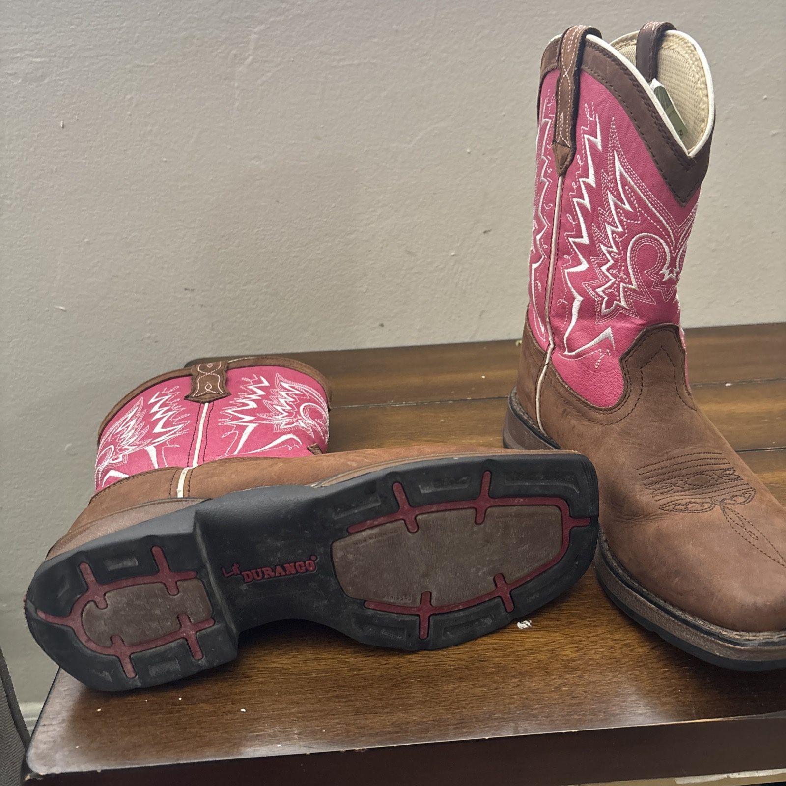Durango Boots Kids Size 8 Kids Western Cowboy Square Toe PINK Brown 
