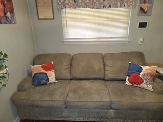 Gray Microfiber 3-Seat Sofa with Nailhead Trim