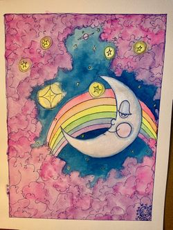 Rainbow And Moon Painting