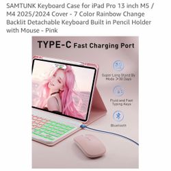 SAMTUNK Keyboard Case for iPad Pro 13 inch M5 / M4 2025/2024 Cover - 7 Color Rainbow Change Backlit Detachable Keyboard Built in Pencil Holder