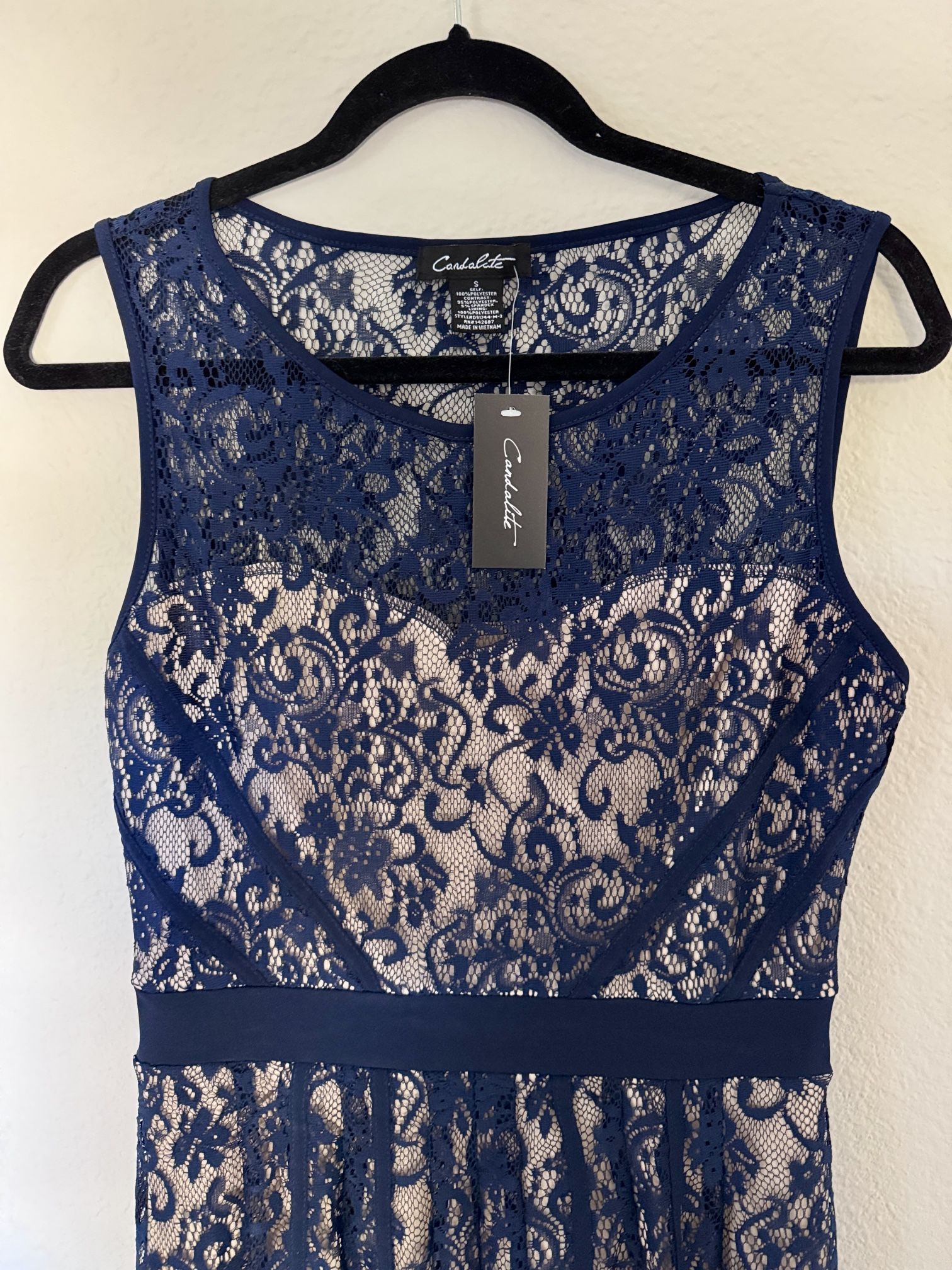 🆕 Prom / Formal Dress Size S NEW! Navy Lace Long Dress NEW with Tags