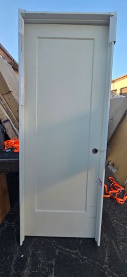 30 in. x 80 in. 1 Panel Left-Handed Primed Composite Solid Core Single Prehung Interior Door 4-9/16 in. Flat Jamb