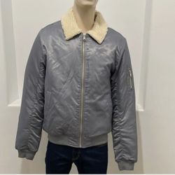 Men's Jacket Large Sherpa Bomber Gray Chammara 