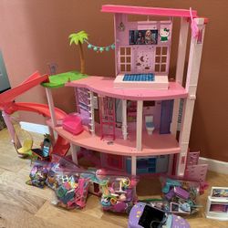 Complete Barbie Dream House + Car+ 6 Bags Of Extra Toys