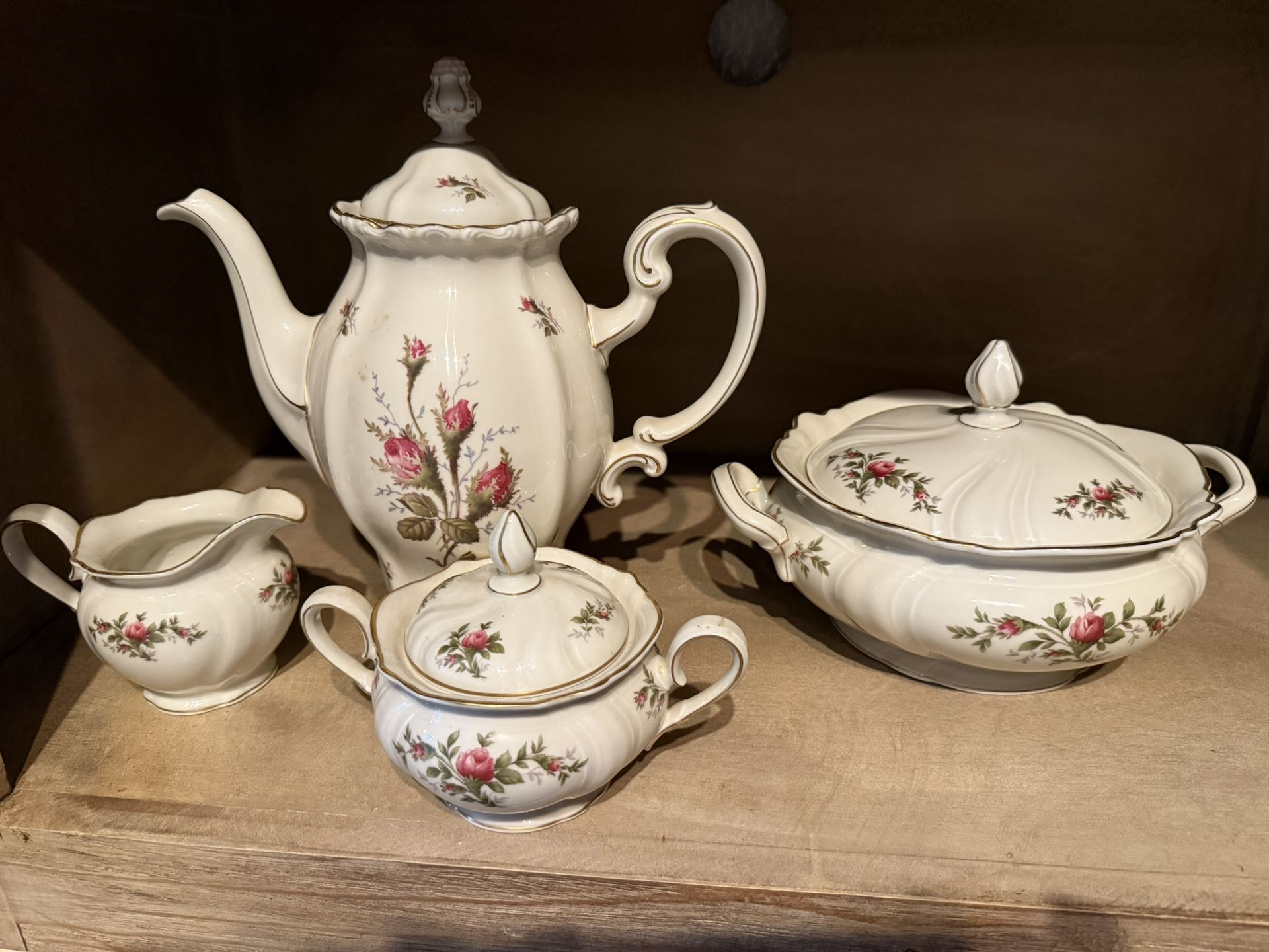 4) Pc. Rosenthal Pompadour Moss Rose Coffee & Tea Pot, Creamer & Sugar Bowl Set