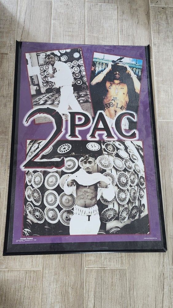 Vtg Framed Poster Of Tupac