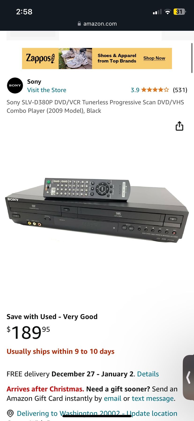 Sony SLV-D380P DVD/VCR Player Black
