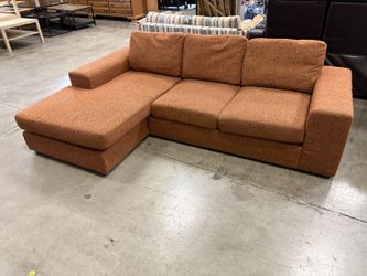 Modern Low-Profile Square Arm Sofa with Reversible Chaise in Rust