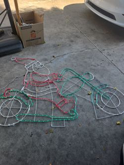 Santa on Motorcycle LED Wire Frame Decoration