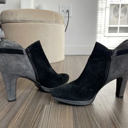 Black And Gray Suede Booties Size 8