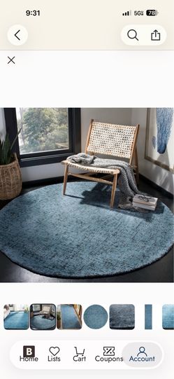 Blue and gray 6 ft wool round area rug.