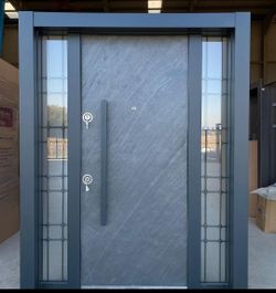 Modern Security Entry Door with Sidelights