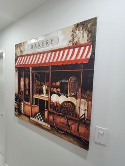 Decorative Canva Wall Art. Italian Bakery Shop with Red Striped Awning, Guerini Paninoccorneto.