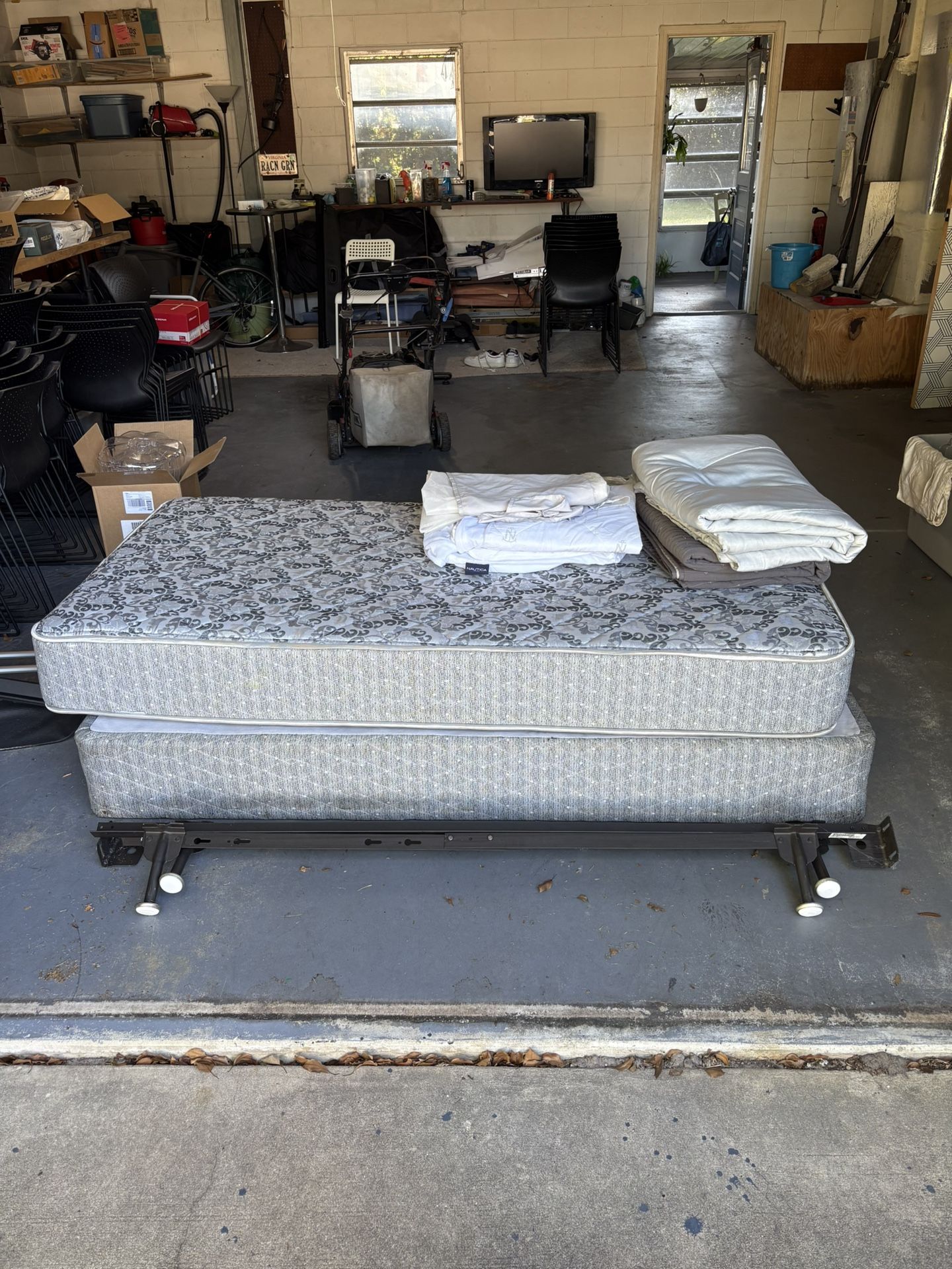 Used twin Bed - Mattress, Box Spring, Frame, Skirt
