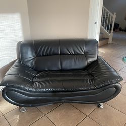 Retro leather loveseat and chair