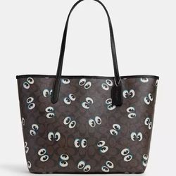 Brand New City Tote In Signature Canvas With Halloween Eyes