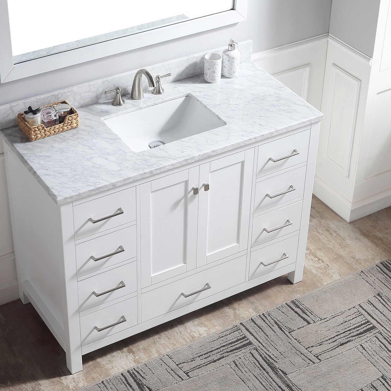 48”white single sink bathroom vanity with carrara white marble stone top