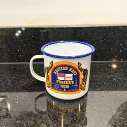 Vintage Pusser's Rum British Navy Royal Enameled Tin Coffee Cup Mug