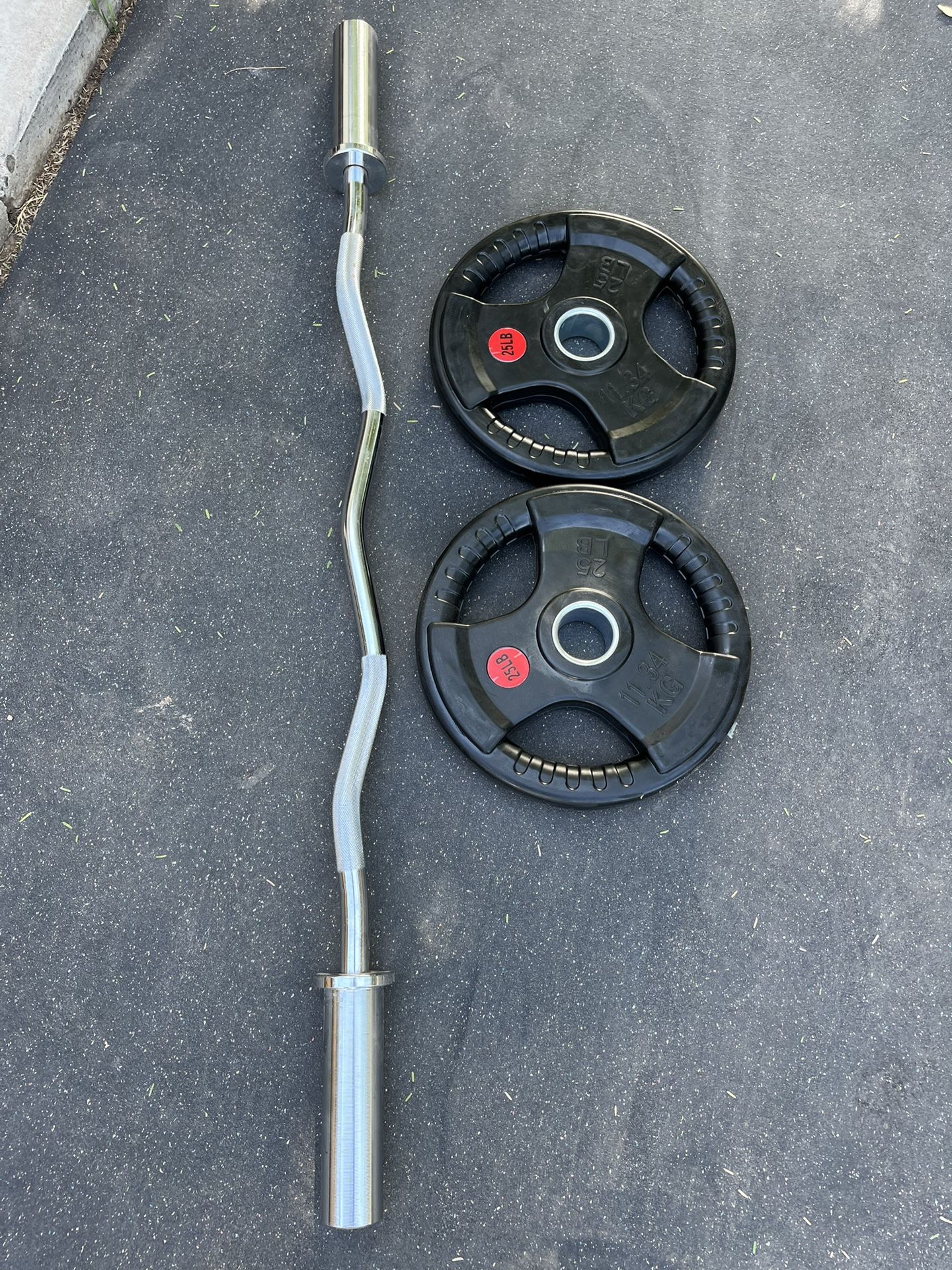 Olympic Curl Bar With 25lb Rubber Coated Olympic Weights