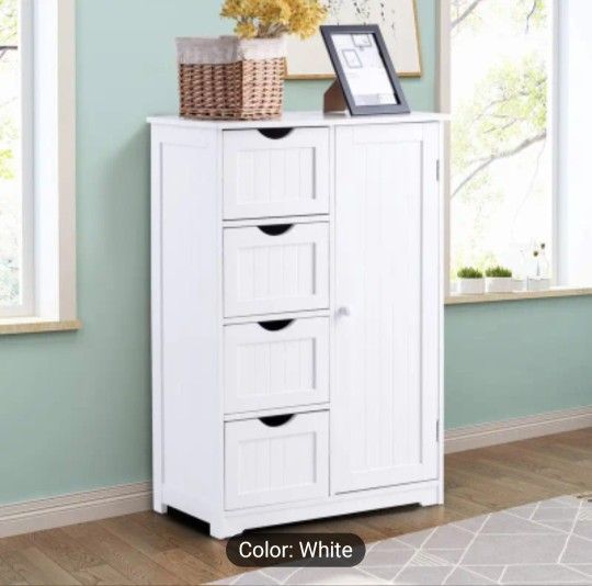 New in Box..Wooden 4 Drawer Floor Cabinet Storage Cupboard 2 Shelves Free Standing