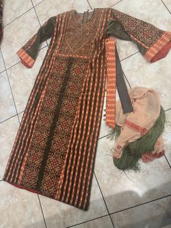 Palestinian tradition green velvet dress