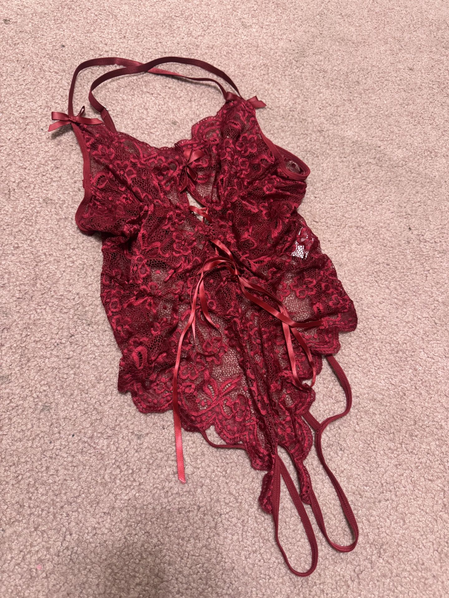 New Xl Red Lace Stretchy Bodysuit Lingerie