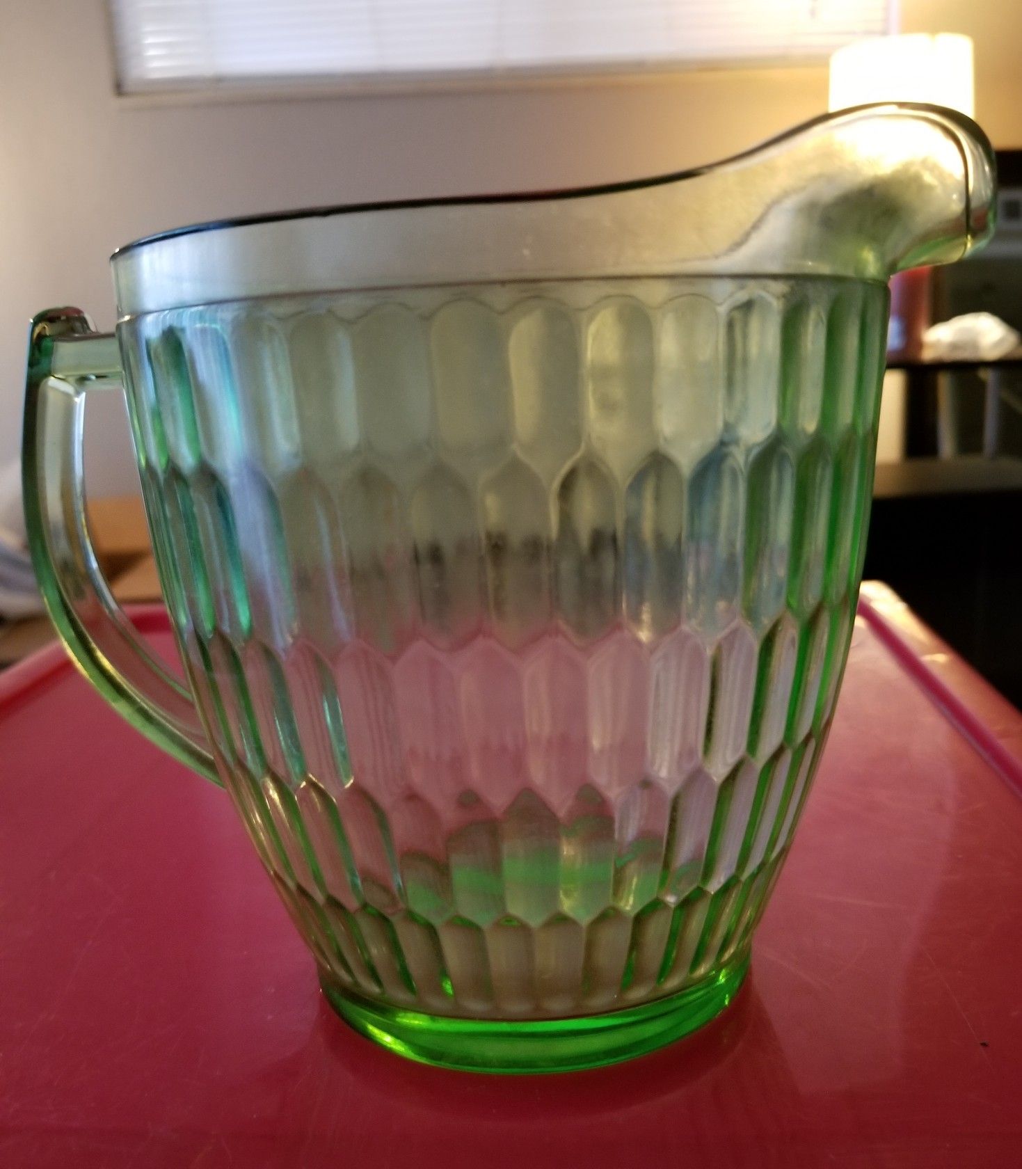 Vintage Green Depression Glass Pitcher