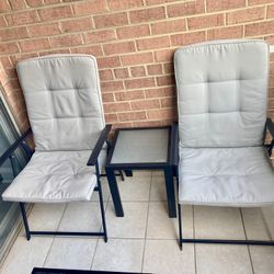 3-Piece Patio Set W/ Double Padded Oversized Folding Chairs, Gray + Frosted Glass Table