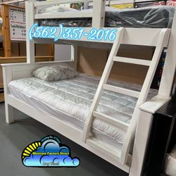 Twin Full Bunk Bed White Litera Nueva Cama Con Colchones