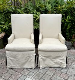 ⭕️ Skirted Real Leather Armchairs (Pair) by Restoration Hardware