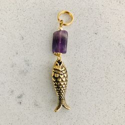 Antique Brass Fish and Amethyst Pendant