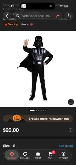 Kids Darth Vader Costume Size S 6/7 $10