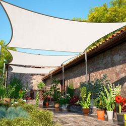 New In Box 12 x 12 Feet Square Tan Gray Terracotta Cream Color Sun Sail Shade With Anchor Ropes Patio Deck Cover Canopy 