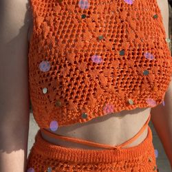 Handmade 2-Piece Beach Set - Sequin Crochet Crop Top & Mermaid Skirt | Boho Beachwear