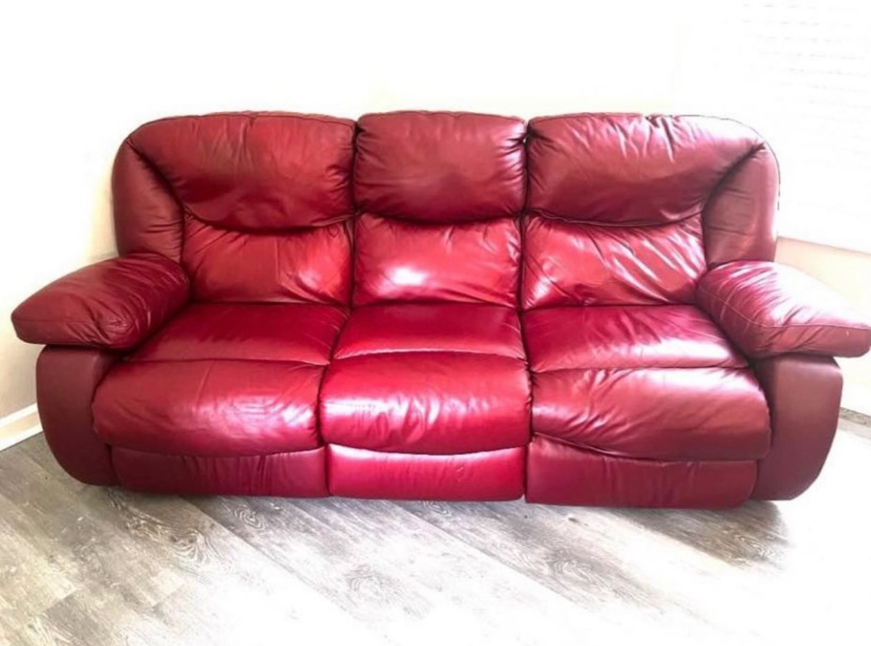 Wine Leather Recliner Sofa 