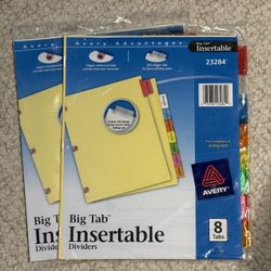 🆕 2-packs! Avery Big Tab Insertable Dividers, Buff Paper, 8 Multicolor Tabs Each - Cary