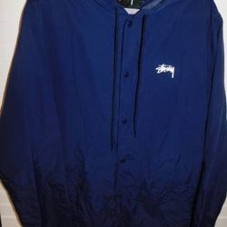 Stussy Blue International Back Print Parka Jacket Coat Mens XL