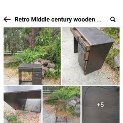 Retro Middle Century Wooden Desk 4 Drawers 