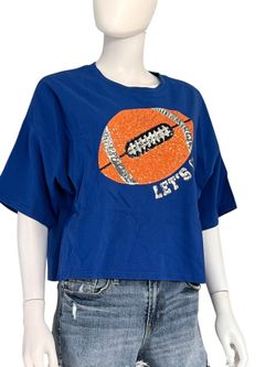 PEACH LOVE CALIFORNIA sequin Football Crop Tee Sz Small 