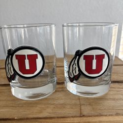 Utah Utes 2-Piece Rocks Glass Set with Hand-Crafted Metal Logos – Perfect for Game Day!