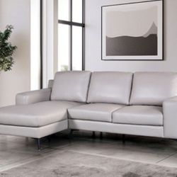 Brand New Grey Leather Modern Style Sectional Sofa 