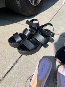 Soda Black Chunky Sandal Heels