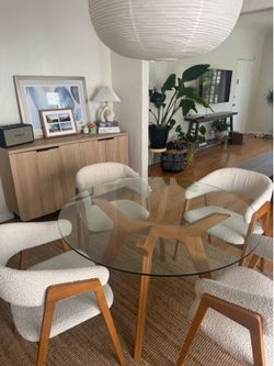 Article Round Oak Dining Table & 4 Chairs