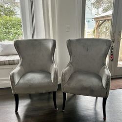 Pair Of Grey Wingback Chairs