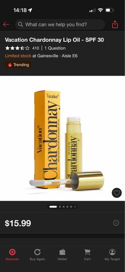 Vacation Chardonnay Lip Oil - SPF 30 $10/each