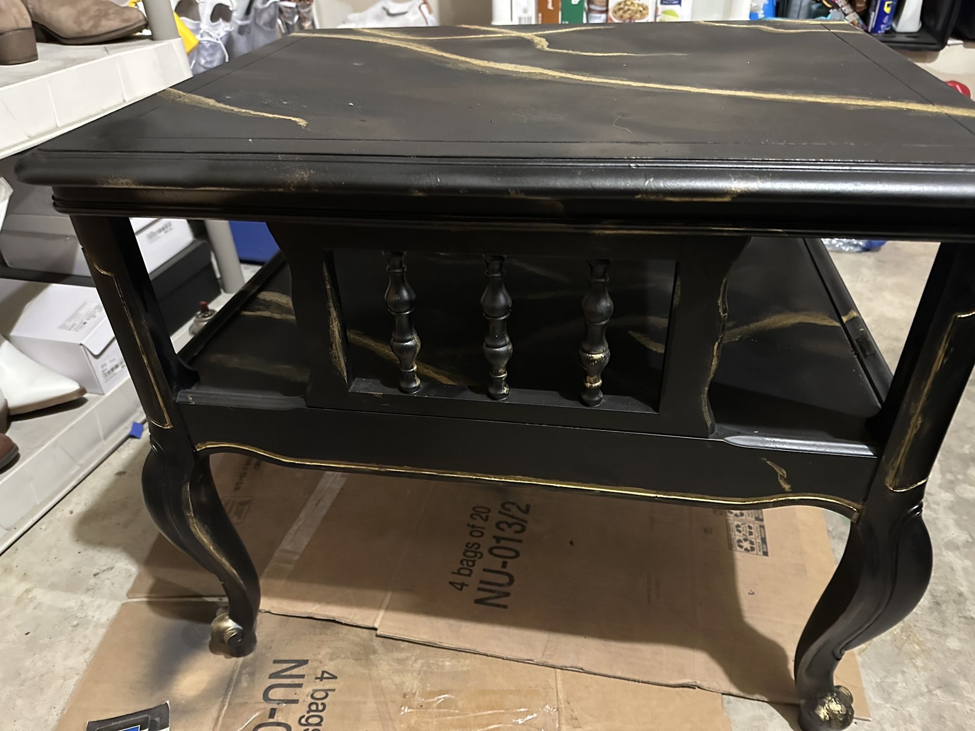Antique Black And Gold Marble Table