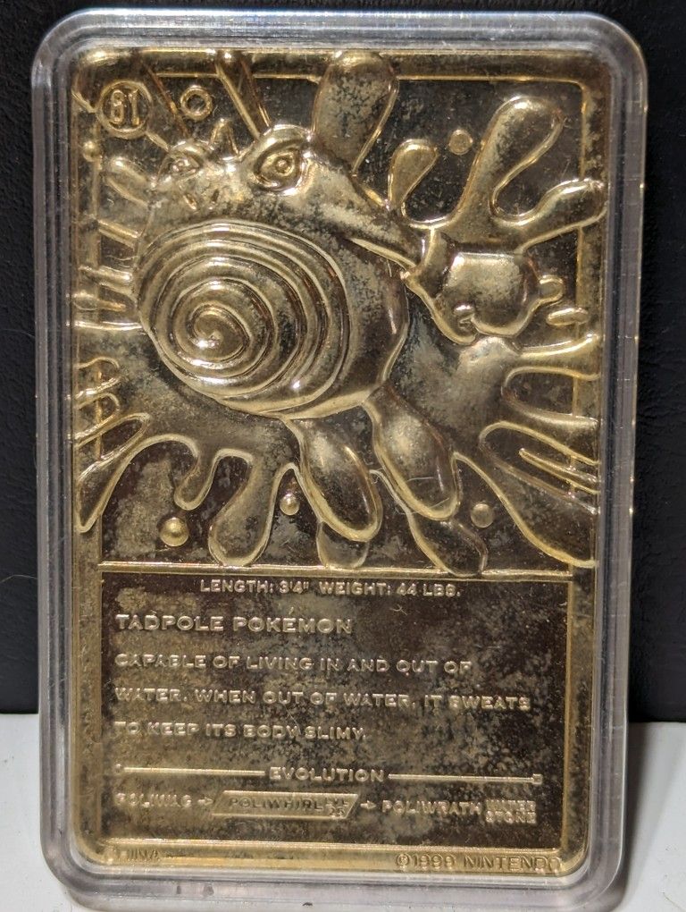 gold tadpole pokemon card Poliwhirl 1999 Nintendo Tadpole POKEMON Gold Metal Trading Card
