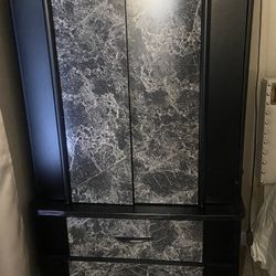 black wood and faux marble armoire wardrobe cabinet 
